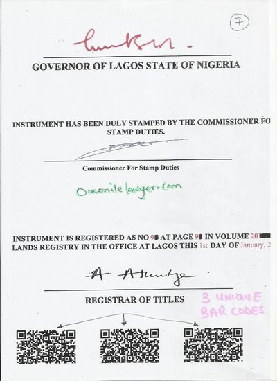 It has 3 more Unique 2D Barcodes on the last page that has the signatures of the Governor, Commissioner of Stamp Duties and Registrar of Titles to help prevent fraud